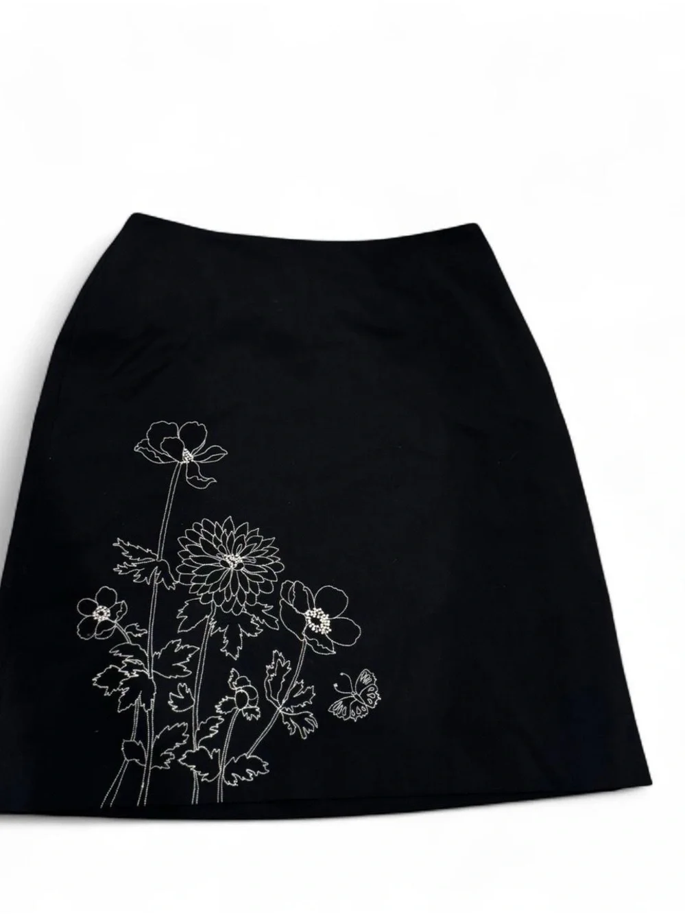 Vintage Ann Taylor Blavk Floral Embroidered A-Line Skirt‎